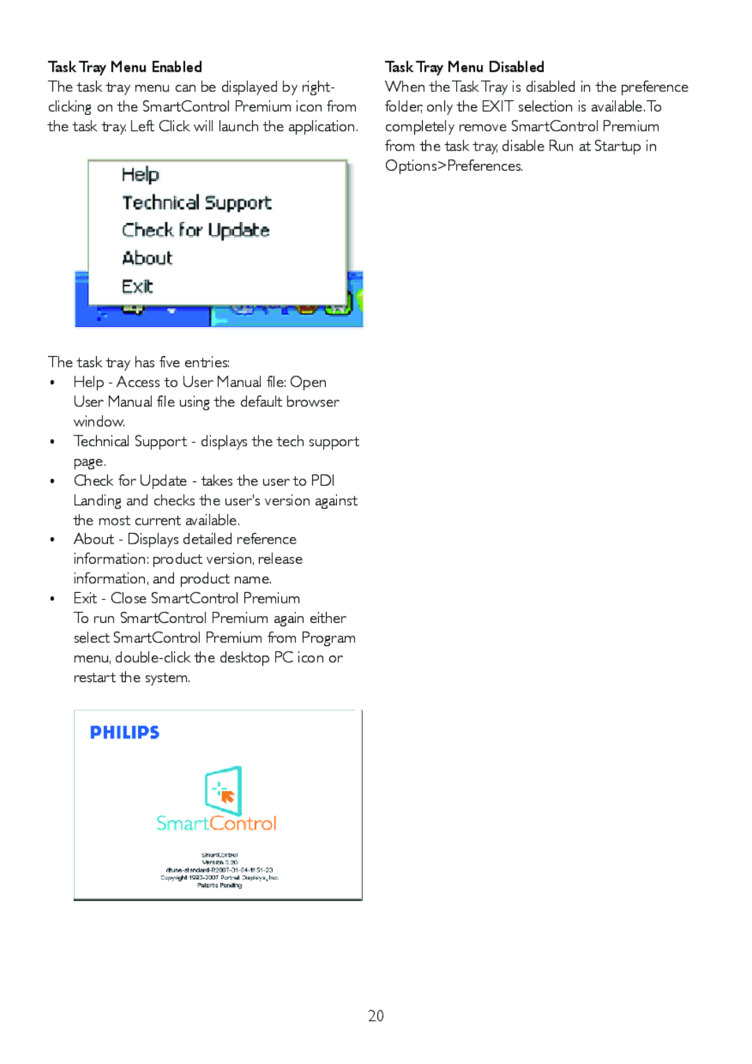 Philips 220B2CS/00, 220BL2 user manual Task Tray Menu Enabled 