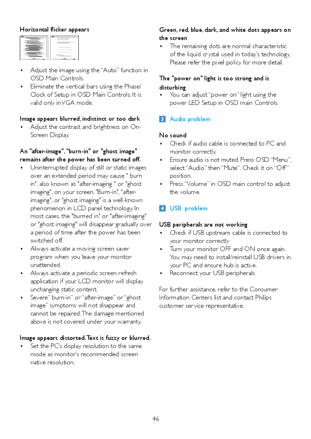 Philips 220B2CS/00, 220BL2 user manual Power on light is too strong and is Disturbing, Reconnect your USB peripherals 