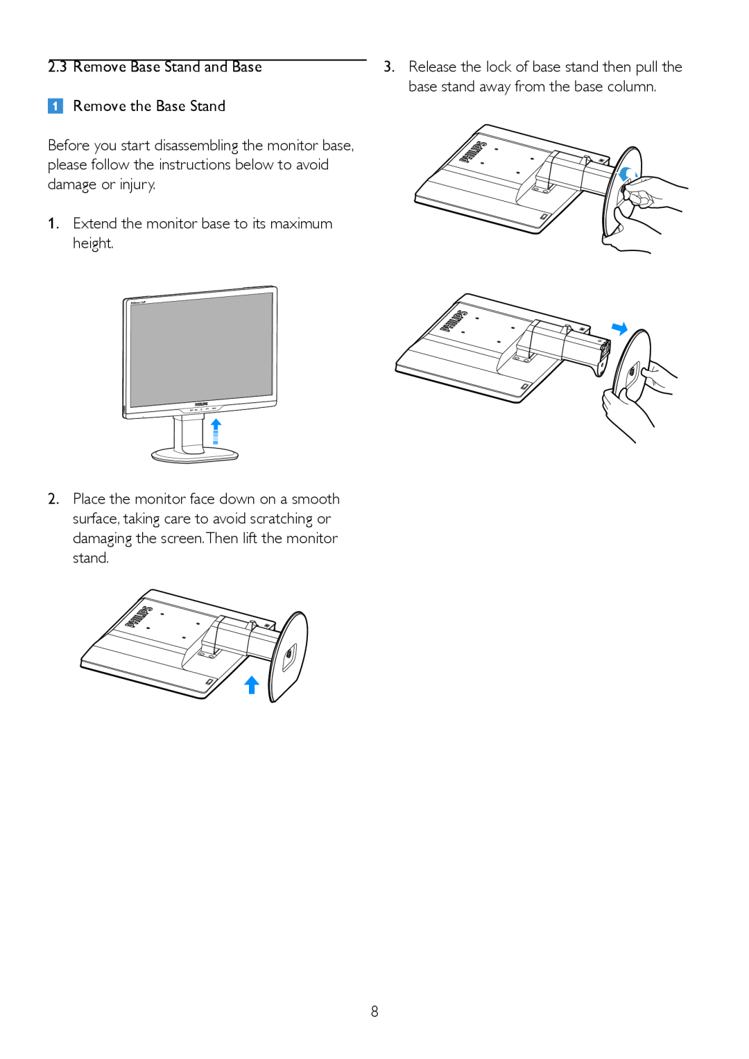 Philips 220B2, 220BL2 user manual Remove Base Stand and Base 