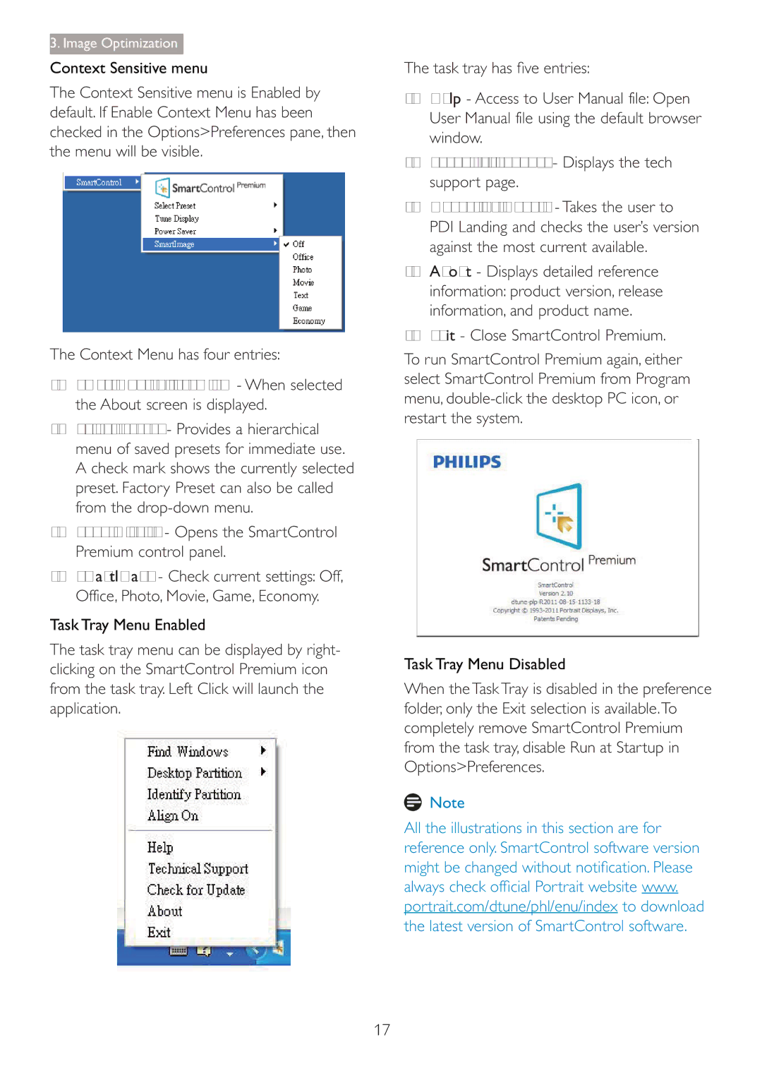 Philips 220B4LPCB/27 user manual Context Sensitive menu, Task Tray Menu Enabled, Chec, Task Tray Menu Disabled 