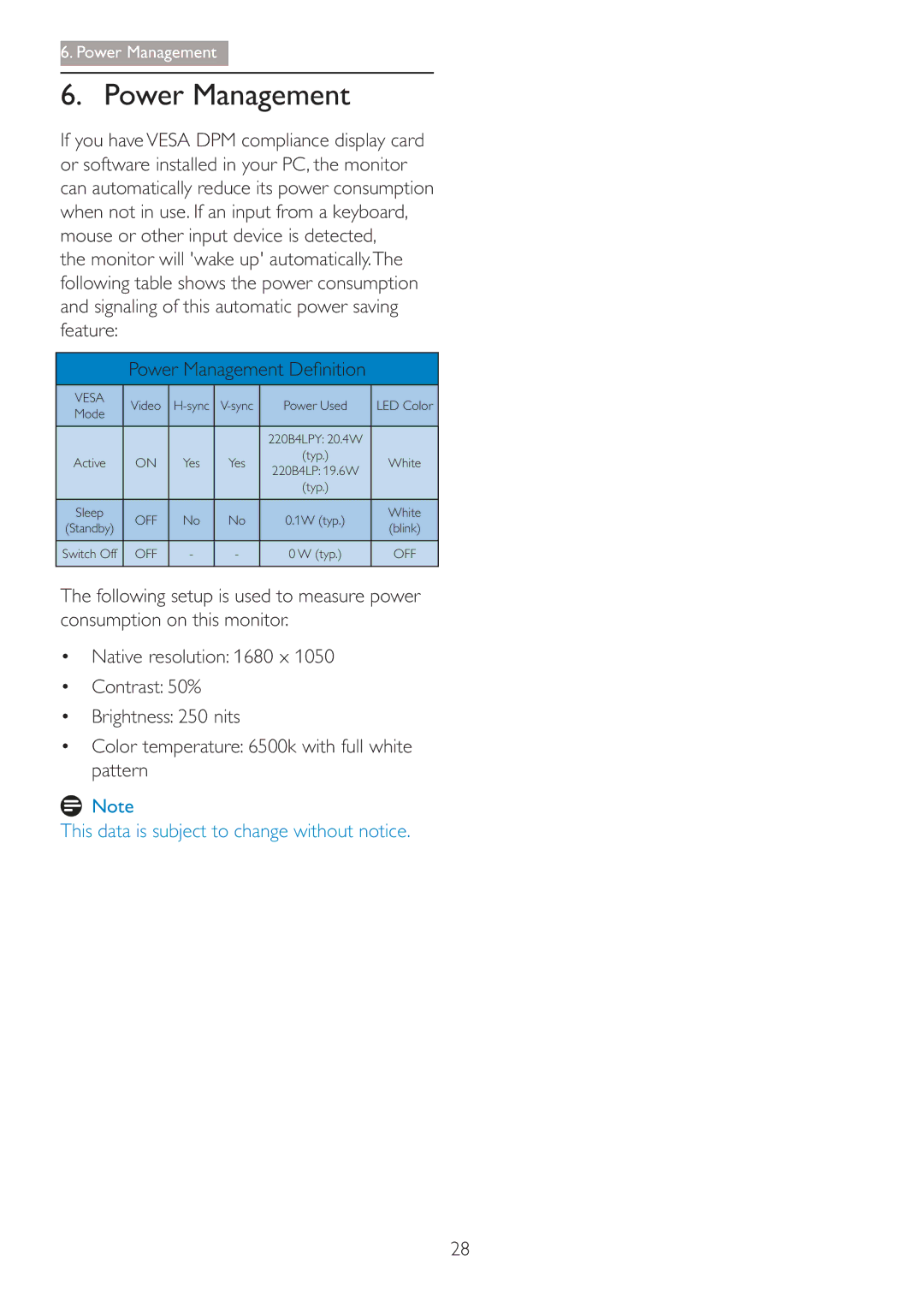 Philips 220B4LPCB/27 user manual Power Management, Vesa 