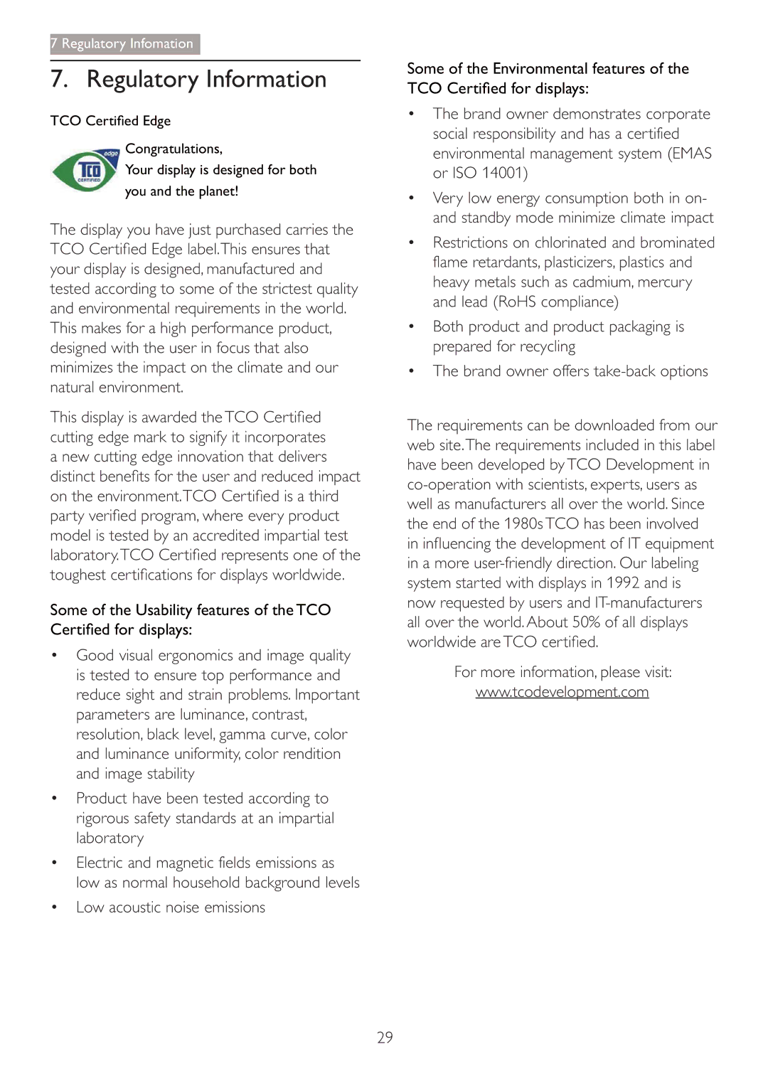 Philips 220B4LPCB/27 Regulatory Information, Model is tested by an accredited impartial test, Low acoustic noise emissions 