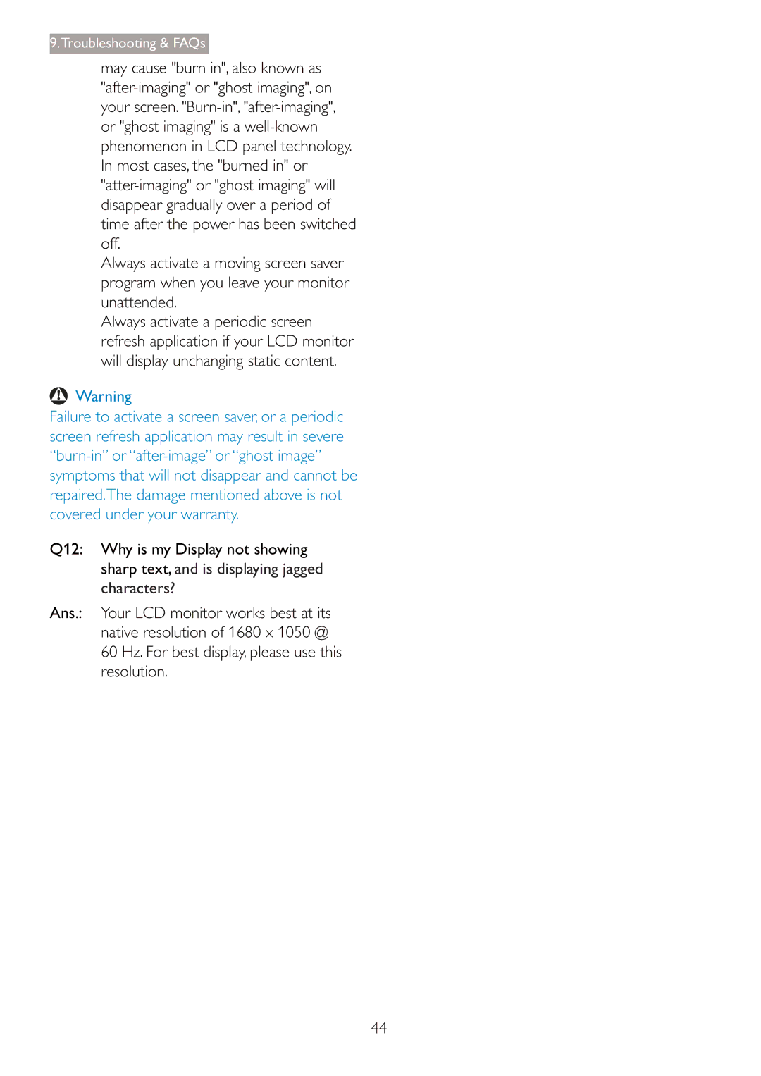 Philips 220B4LPCB/27 user manual Troubleshooting & FAQs 