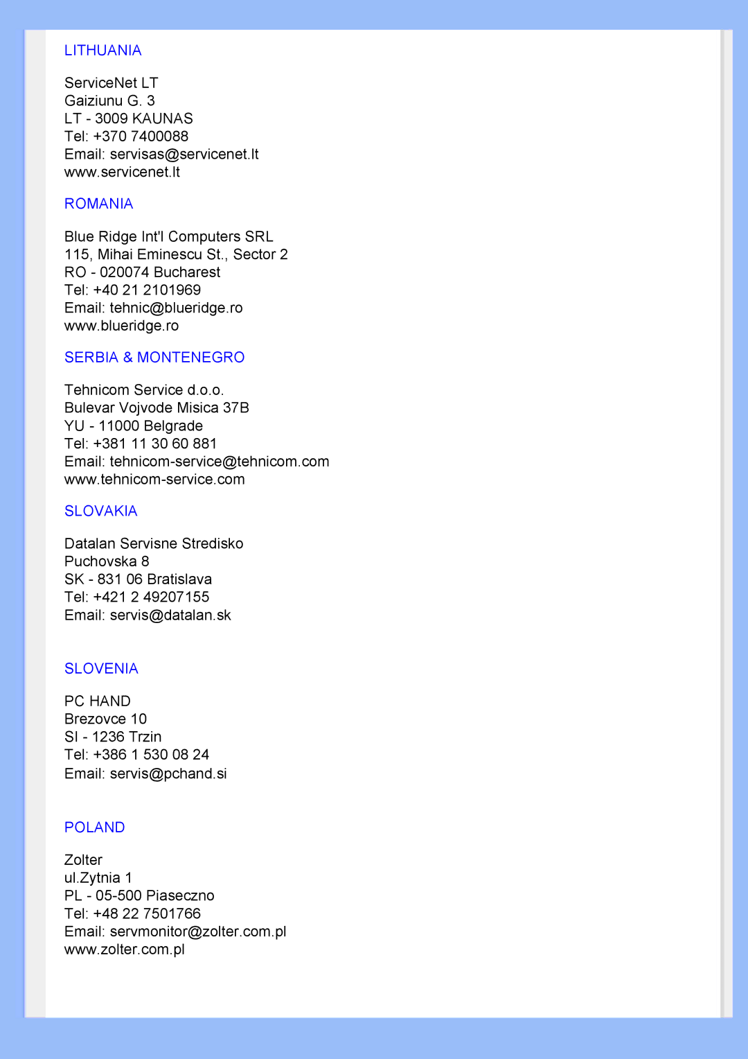 Philips 220BW user manual Lithuania 