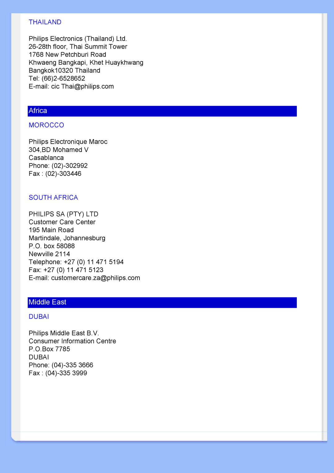 Philips 220BW user manual Middle East 