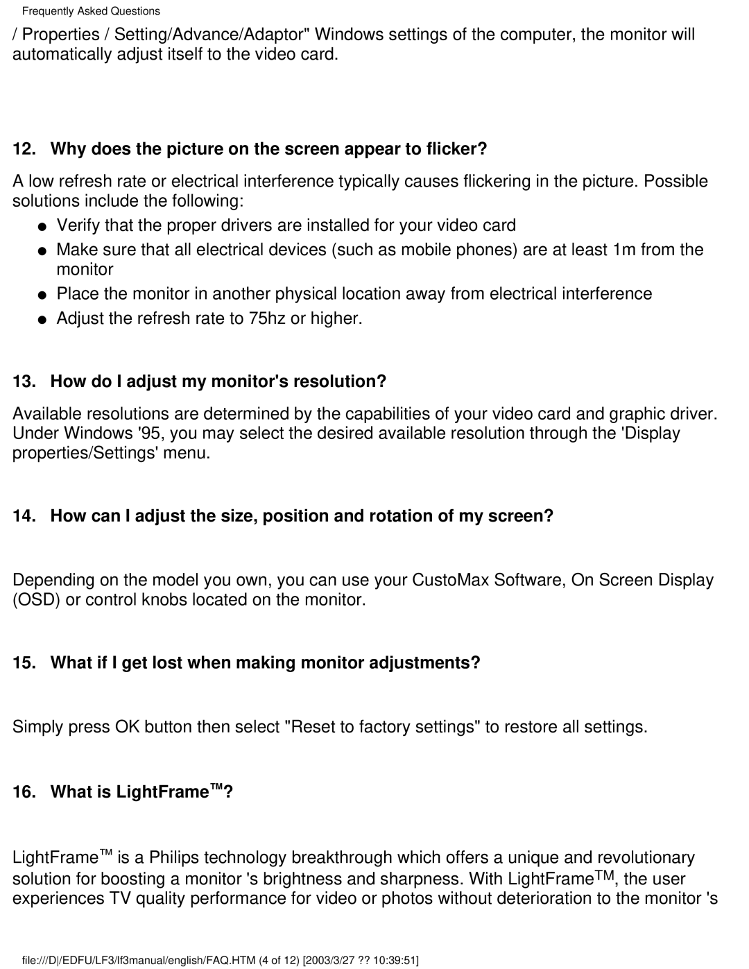 Philips 220BW8 user manual Why does the picture on the screen appear to flicker?, How do I adjust my monitors resolution? 