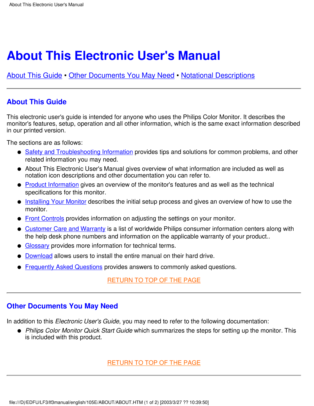 Philips 220BW8 user manual About This Guide, Other Documents You May Need 