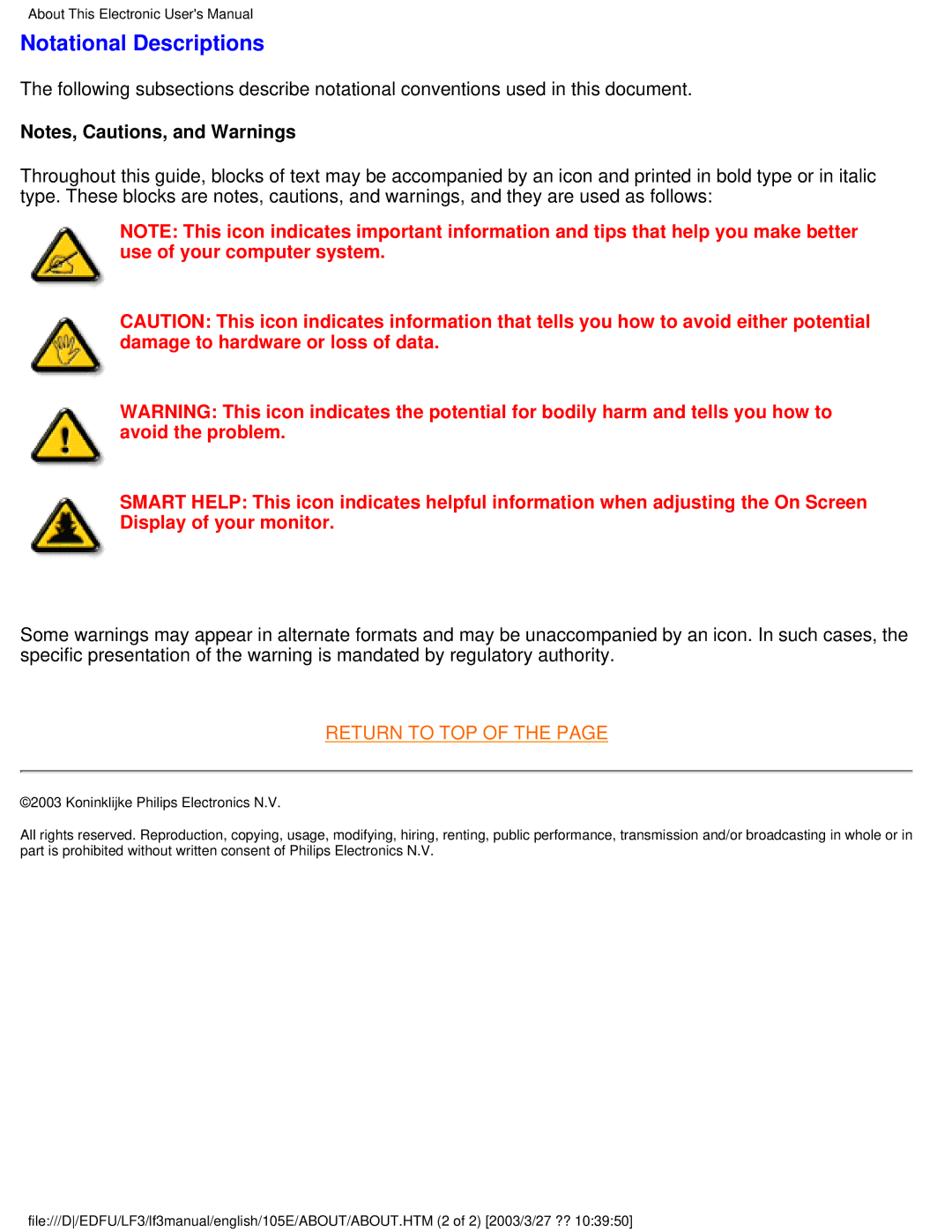 Philips 220BW8 user manual Notational Descriptions 