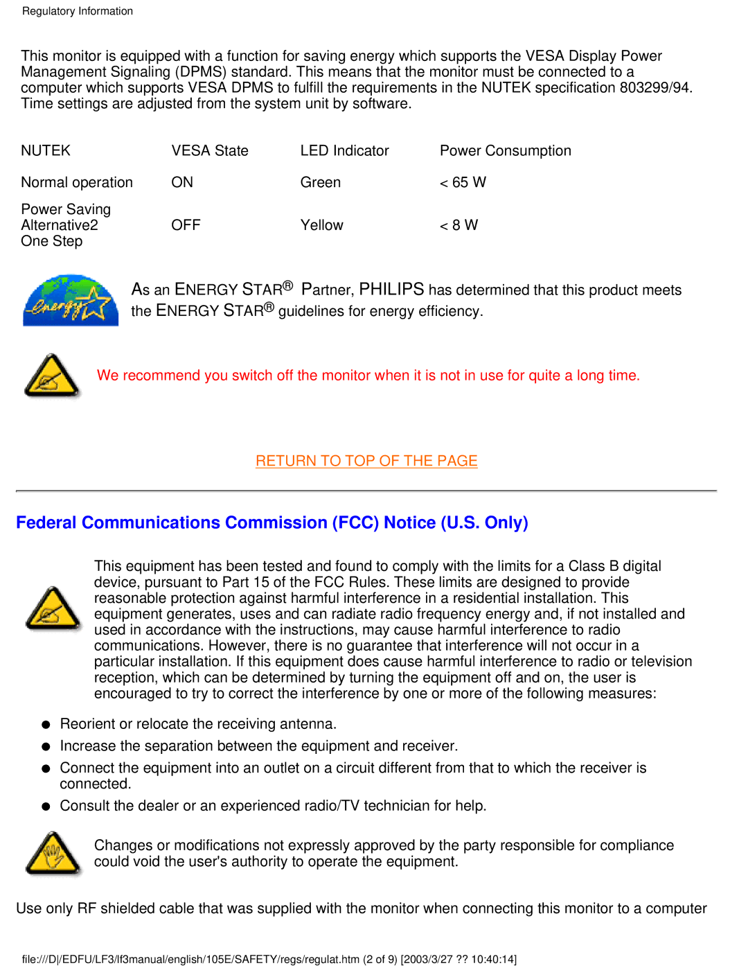 Philips 220BW8 user manual Federal Communications Commission FCC Notice U.S. Only, Nutek 