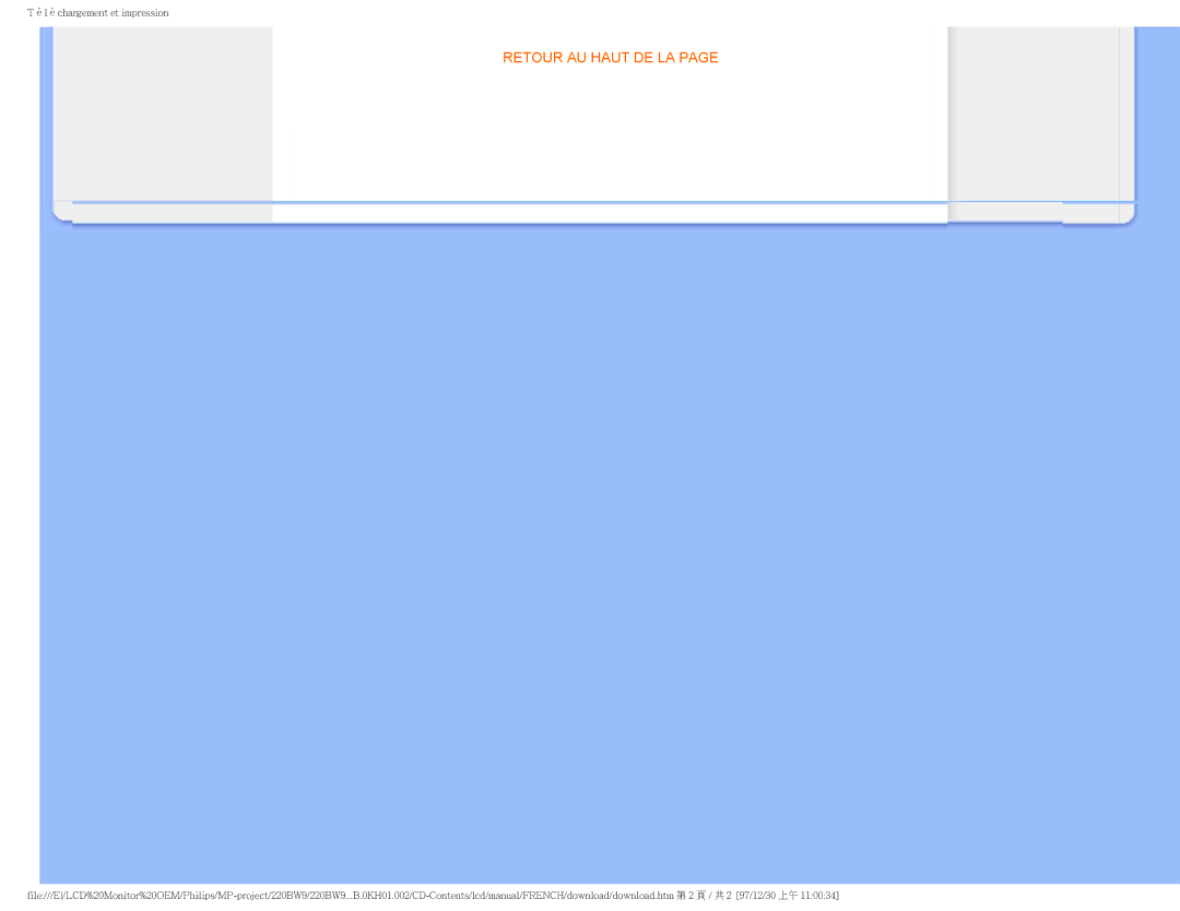 Philips 220BW9 user manual Retour AU Haut DE LA 