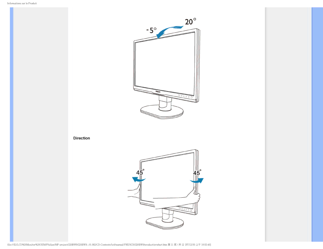 Philips 220BW9 user manual Direction 