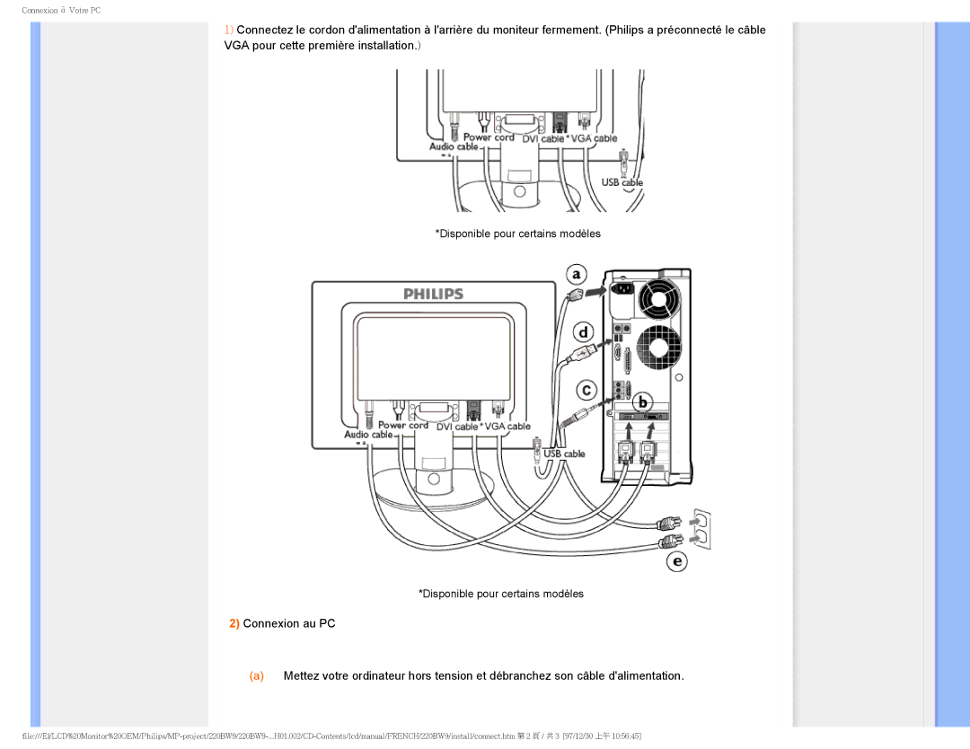 Philips 220BW9 user manual Disponible pour certains modèles 