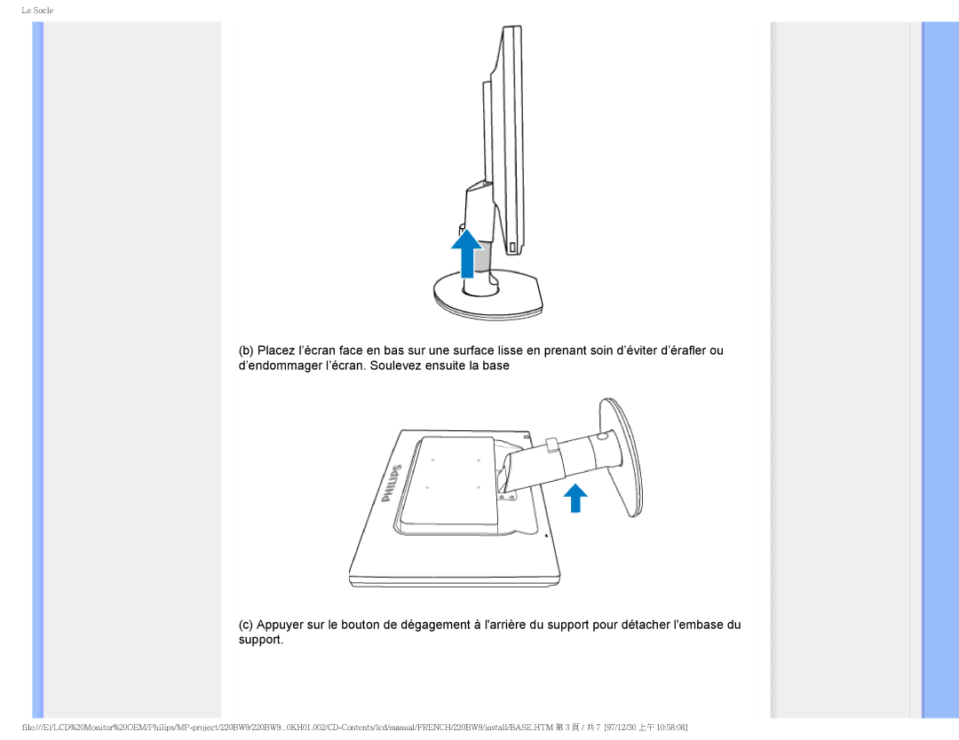 Philips 220BW9 user manual Le Socle 