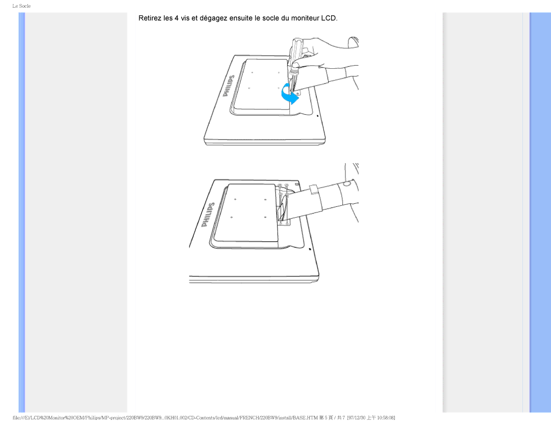 Philips 220BW9 user manual Le Socle 