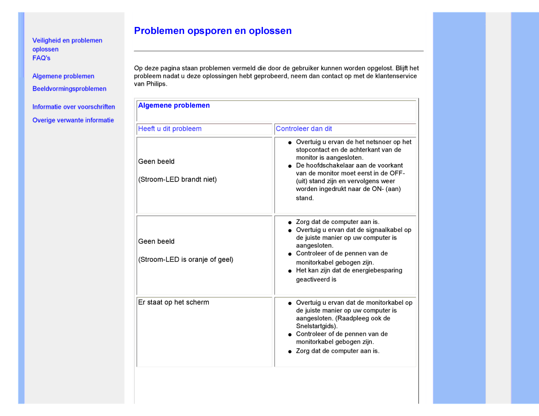 Philips 220CW8 user manual Problemen opsporen en oplossen, Algemene problemen 