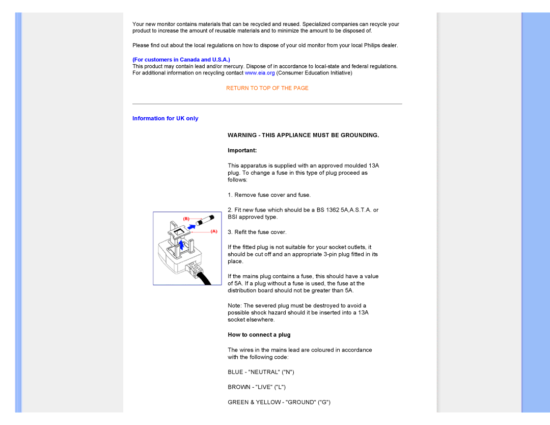 Philips 220CW8 user manual Information for UK only, How to connect a plug 