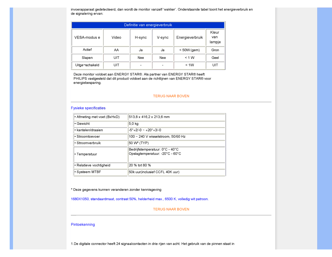 Philips 220CW8 user manual Definitie van energieverbruik 