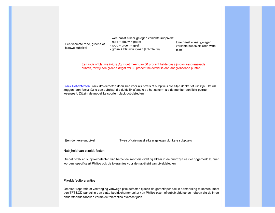 Philips 220CW8 user manual Nabijheid van pixeldefecten 