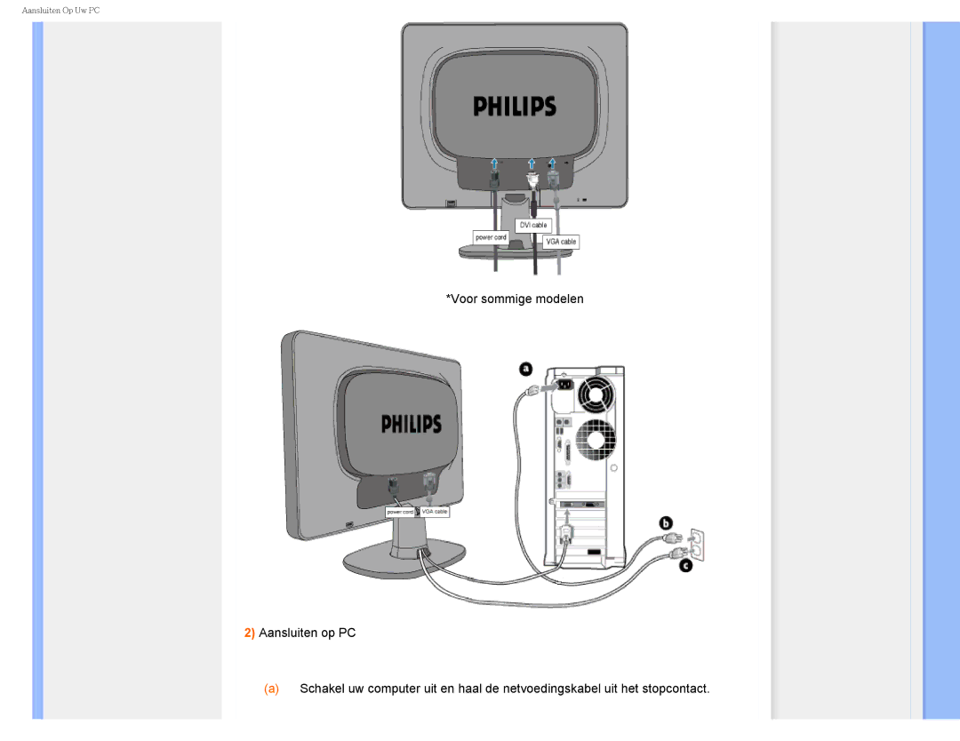 Philips 220CW8 user manual Aansluiten Op Uw PC 