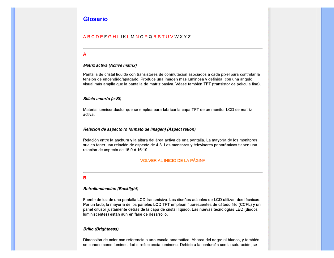 Philips 220CW8 user manual Glosario 