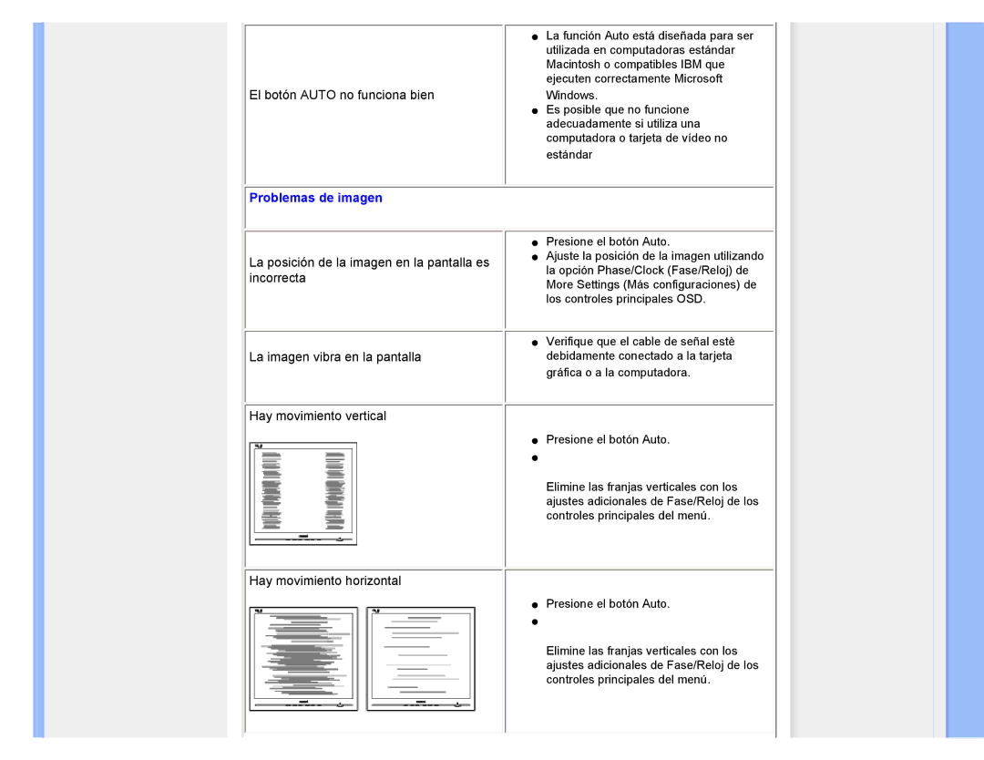 Philips 220CW8 user manual Problemas de imagen, Hay movimiento horizontal 