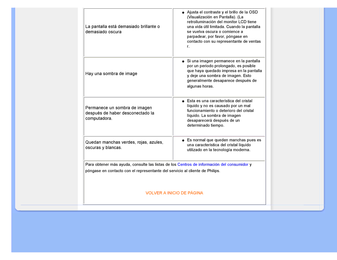 Philips 220CW8 user manual Volver a Inicio DE Página 