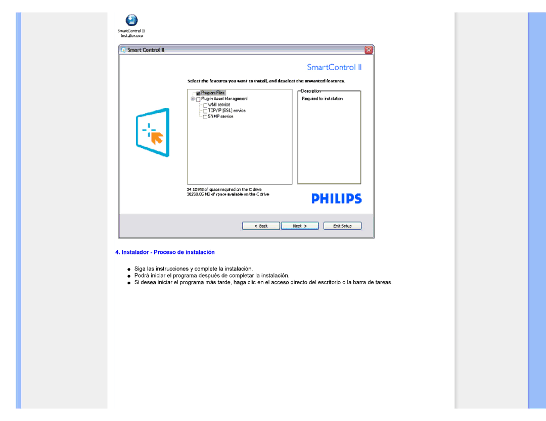 Philips 220CW8 user manual Instalador Proceso de instalación 