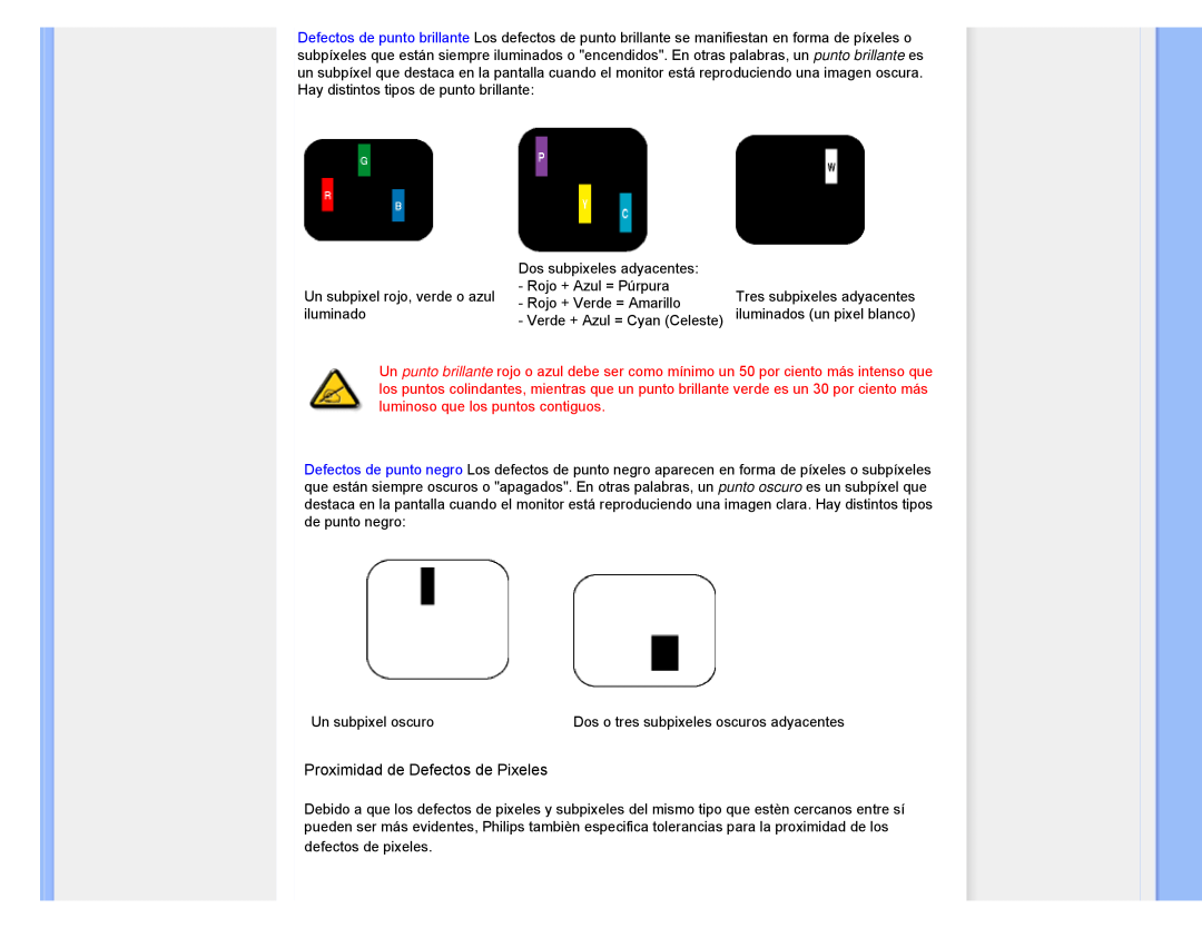 Philips 220CW8 user manual Proximidad de Defectos de Pixeles 