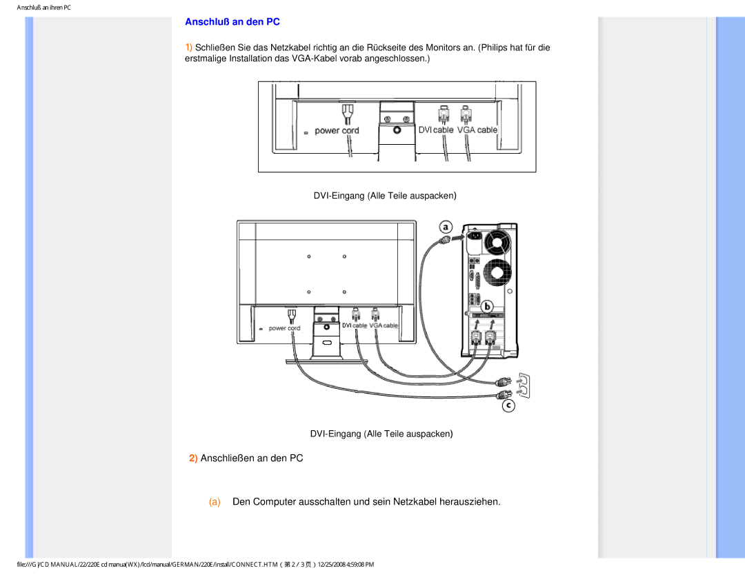 Philips 220E user manual Anschluß an den PC 