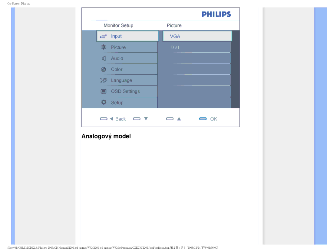 Philips 220E user manual Analogový model 