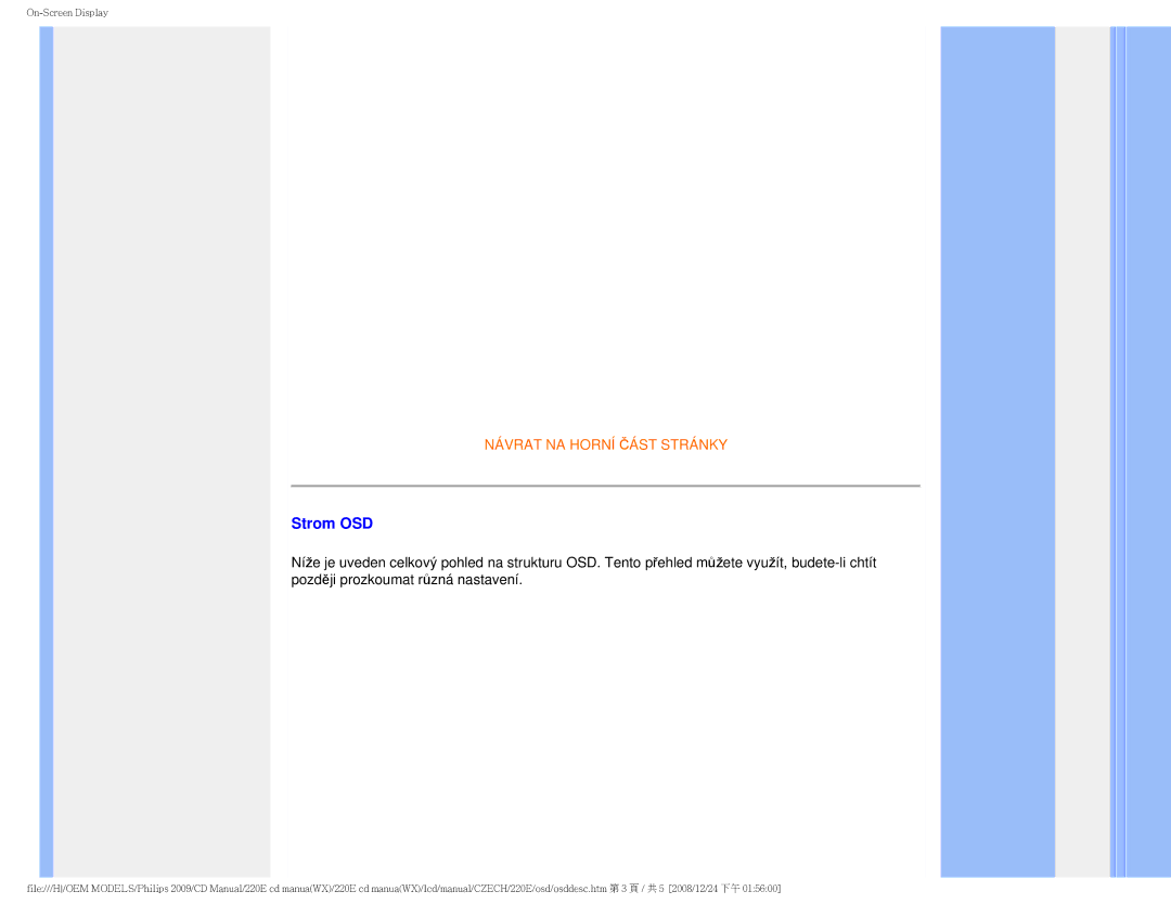 Philips 220E user manual Strom OSD 