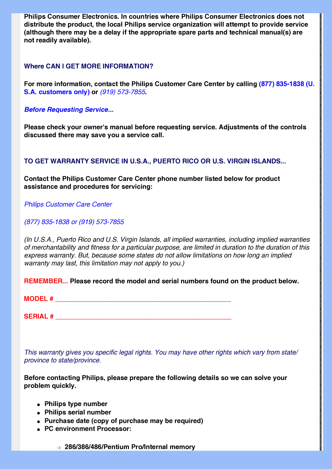 Philips 220EW8 user manual Where can I GET More INFORMATION?, Before Requesting Service 