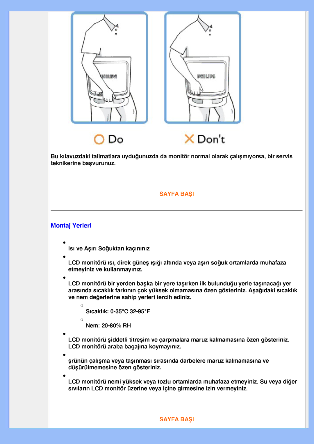 Philips 220EW8 user manual Montaj Yerleri 