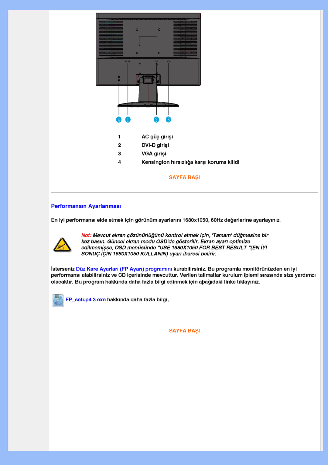 Philips 220EW8 user manual Performansın Ayarlanması 