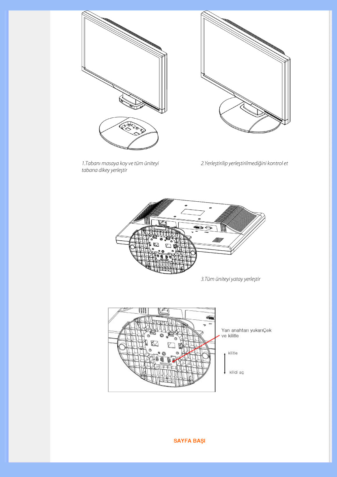 Philips 220EW8 user manual Tabanı masaya koy ve tüm üniteyi 