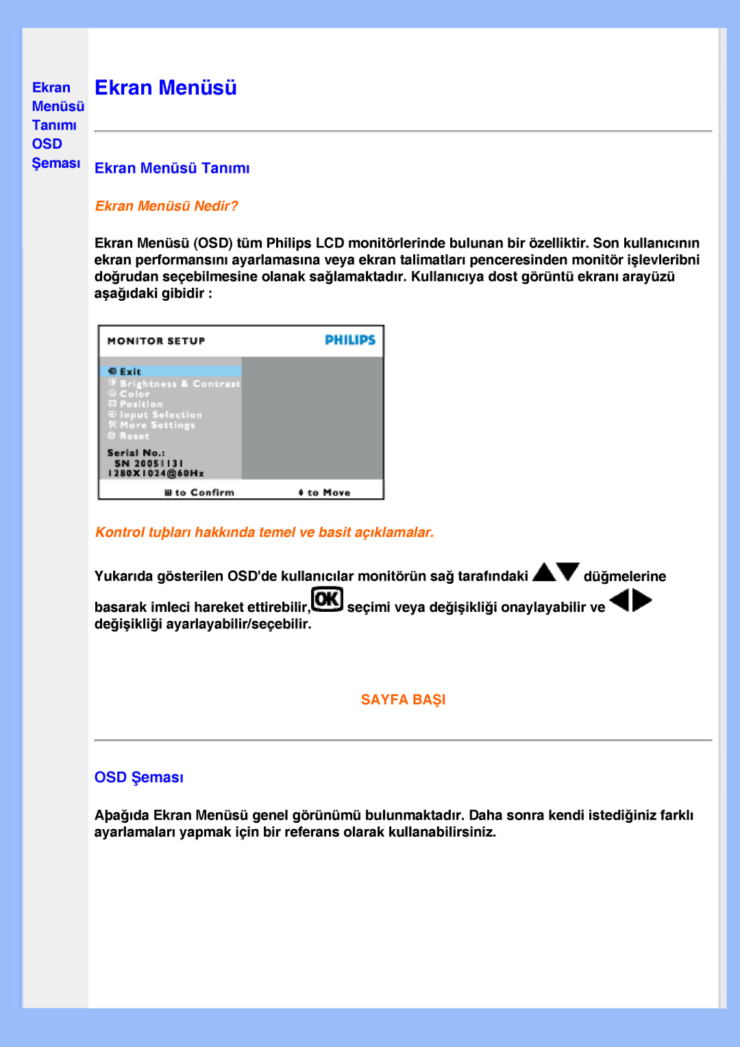 Philips 220EW8 user manual Ekran Menüsü Tanımı OSD Şeması 