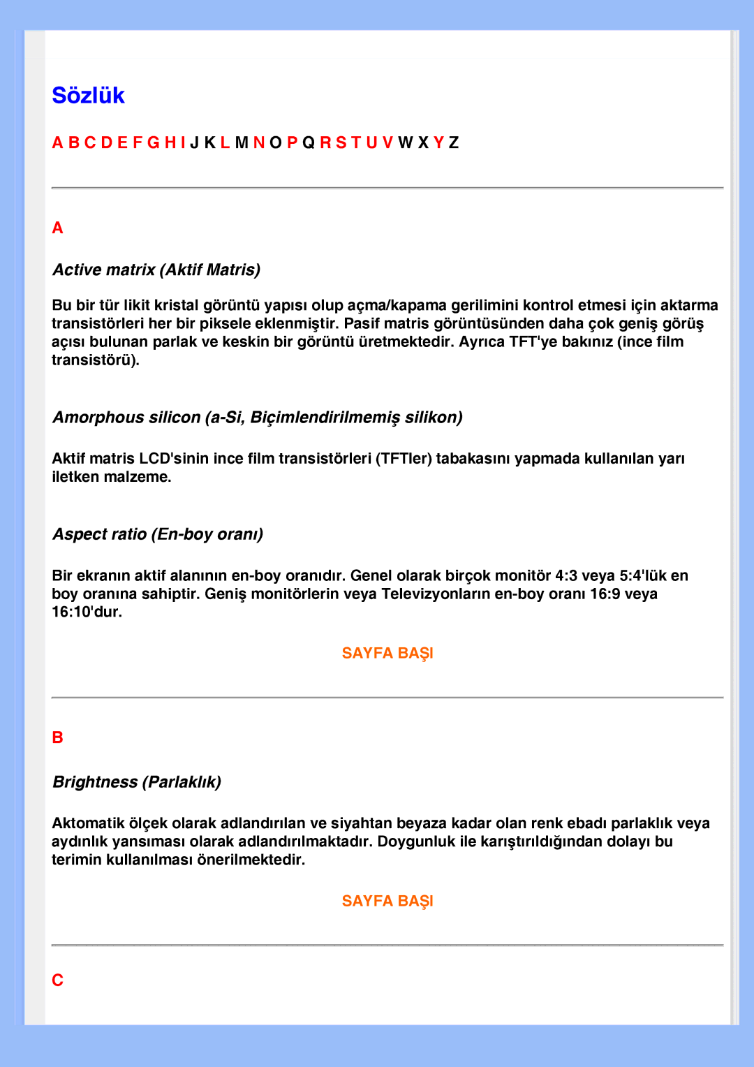 Philips 220EW8 user manual Sözlük 