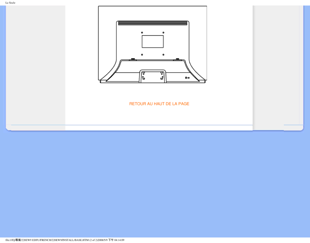 Philips 220EW9 user manual Retour AU Haut DE LA 