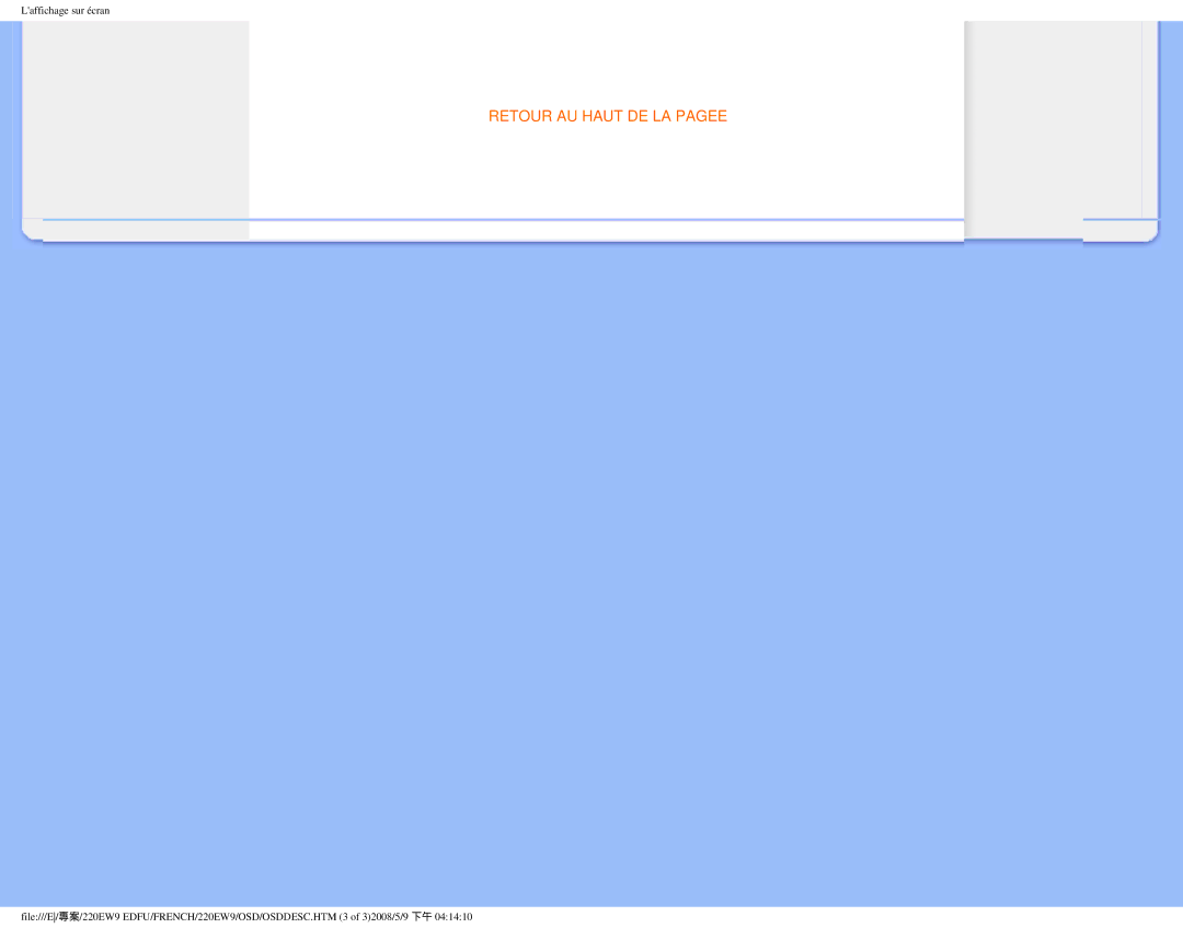 Philips 220EW9 user manual Retour AU Haut DE LA Pagee 