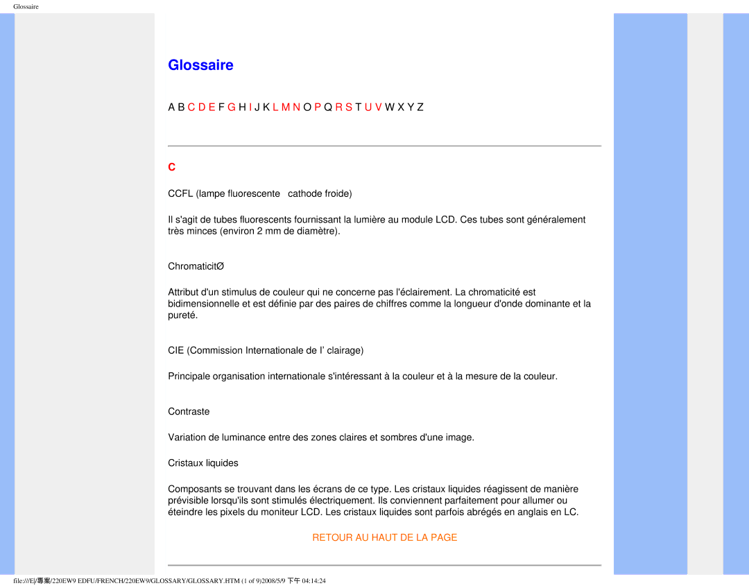 Philips 220EW9 user manual Glossaire 