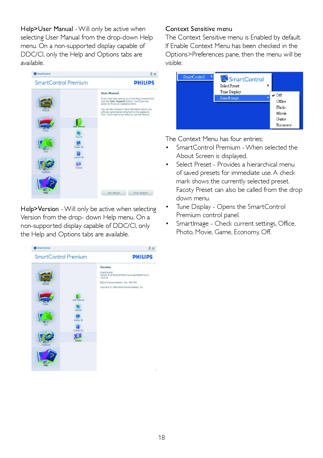 Philips 220P2ES/00 user manual Context Sensitive menu 