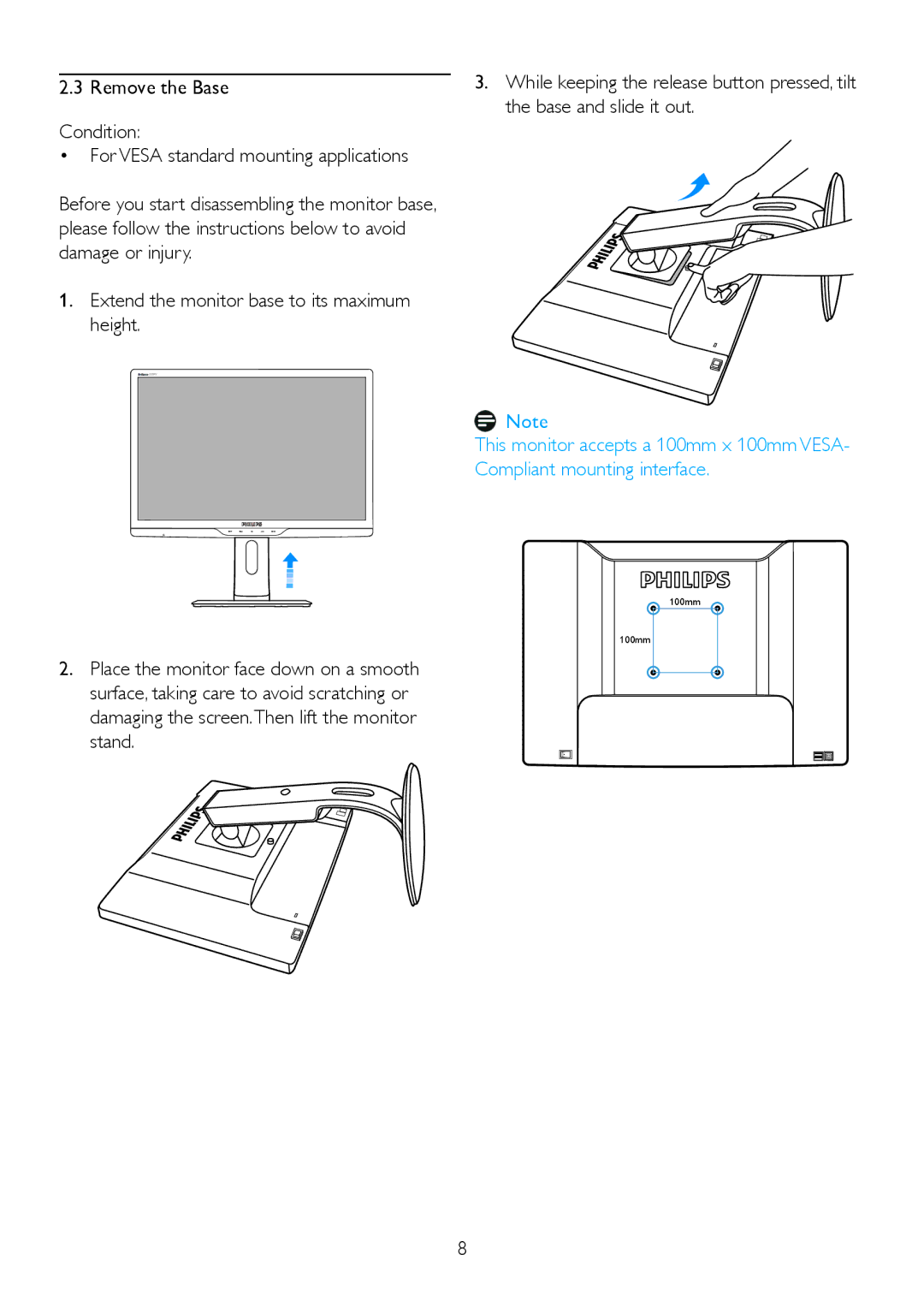 Philips 220P2ES/00 user manual Extend the monitor base to its maximum height 