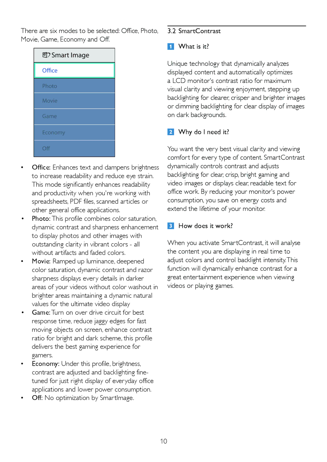 Philips 220P2ES/00 user manual Off No optimization by SmartImage 