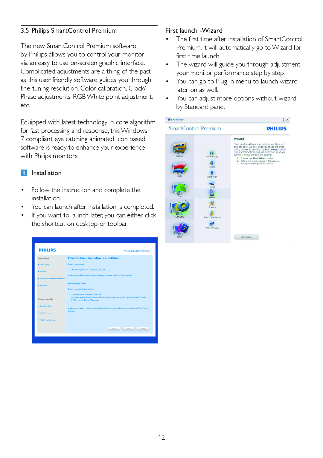 Philips 220P2ES/00 user manual Philips SmartControl Premium, First launch -Wizard 