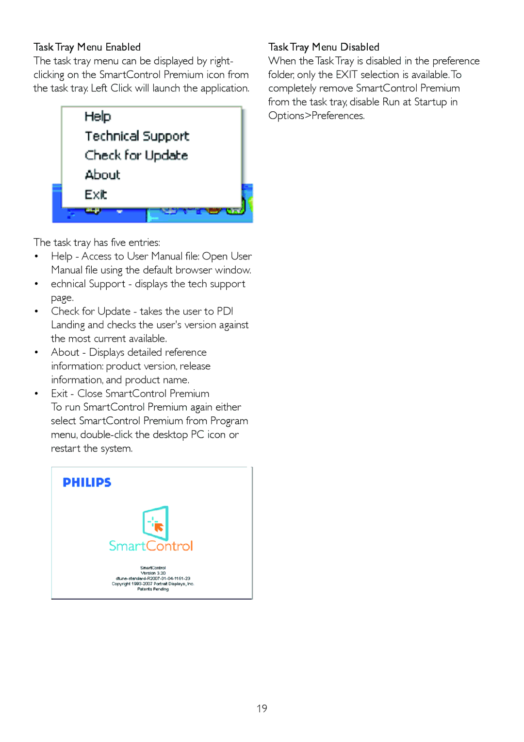 Philips 220P2ES/00 user manual Task Tray Menu Enabled 