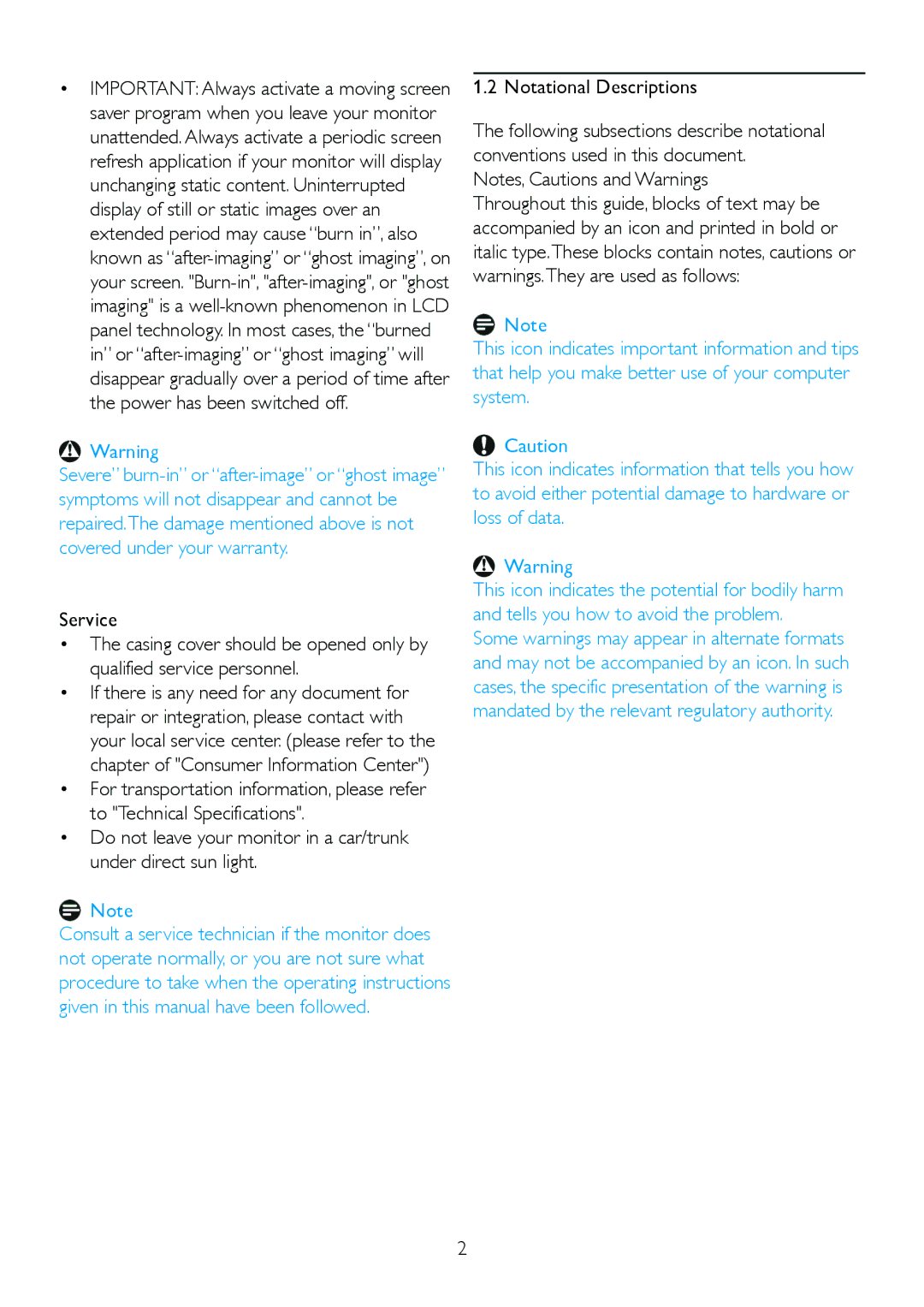 Philips 220P2ES/00 user manual Notational Descriptions 