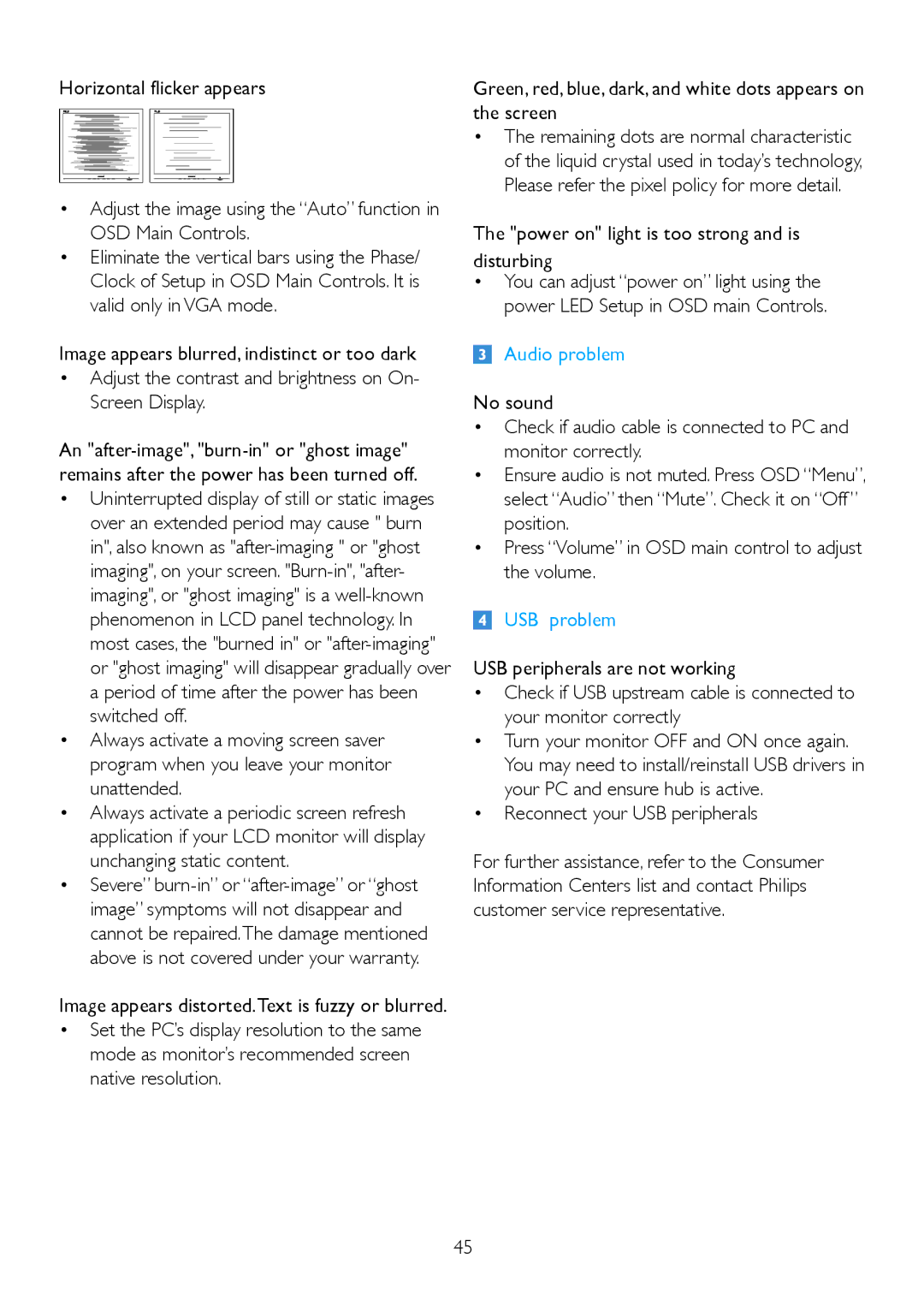 Philips 220P2ES/00 user manual Power on light is too strong and is Disturbing, Reconnect your USB peripherals 