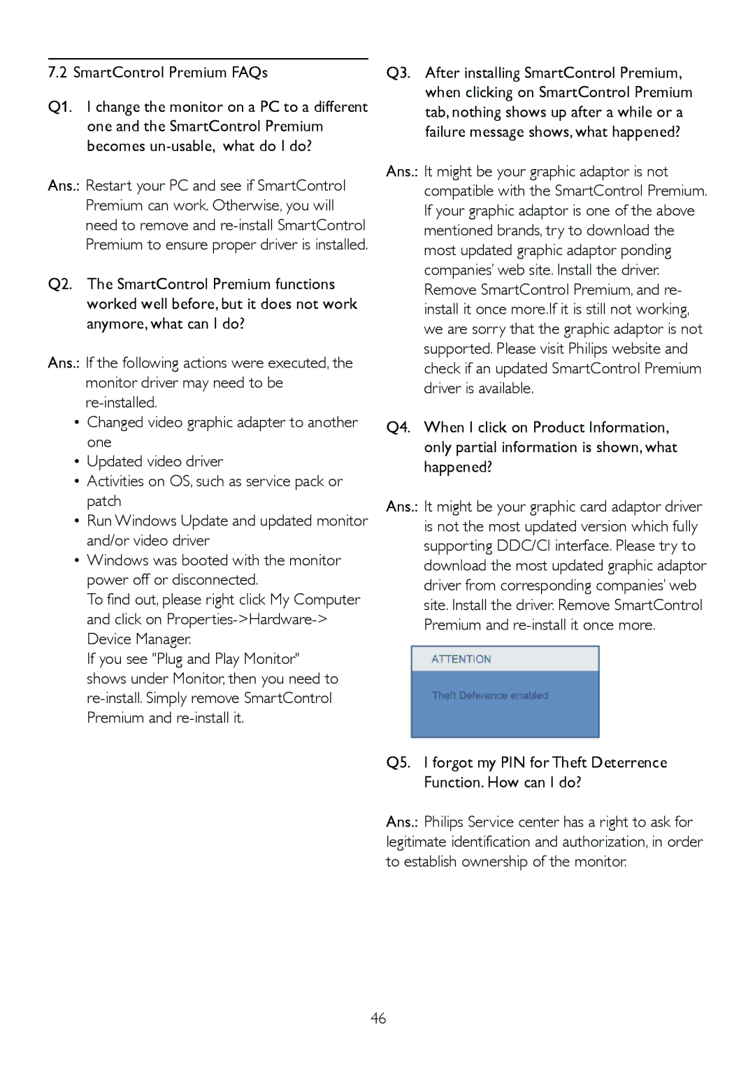 Philips 220P2ES/00 user manual SmartControl Premium FAQs 