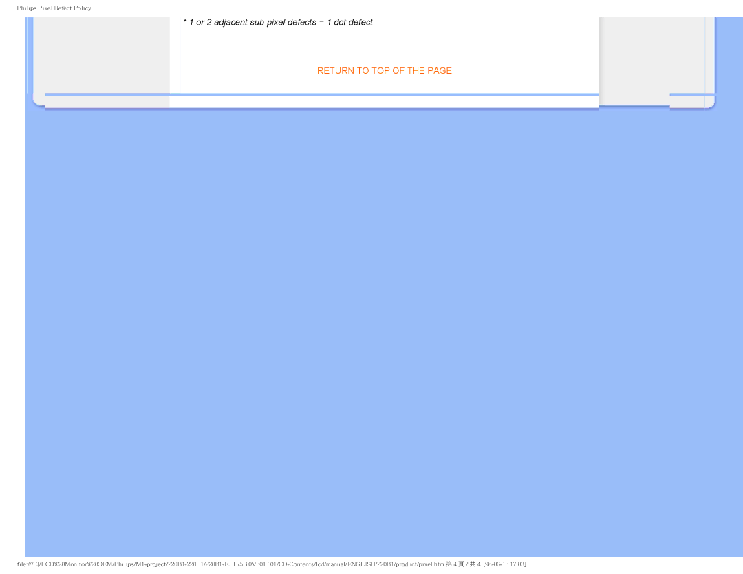 Philips 220B1CB/00, 220PI, 220BI user manual Or 2 adjacent sub pixel defects = 1 dot defect 