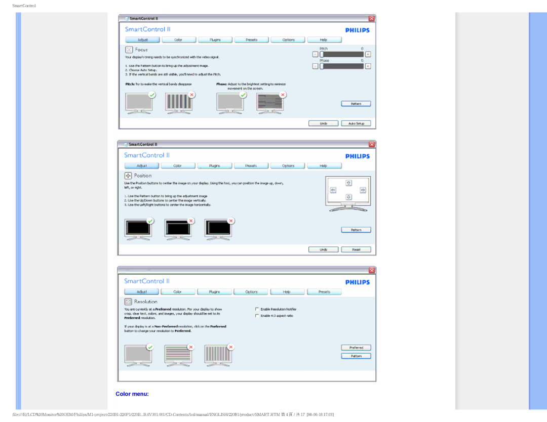 Philips 220BI, 220PI, 220B1CB/00 user manual Color menu 